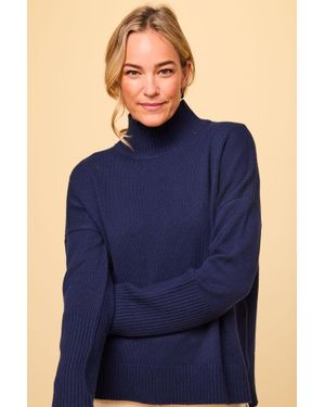 Aspiga Ladies Sustainable Oversized Funnel/Turtle Neck Merino Wool - Blue