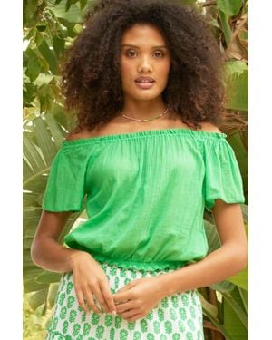 Aspiga Ladies Sustainable Thin Cotton Ilana Organic Cotton Top Summer Holiday On Off The Shoulder - Green