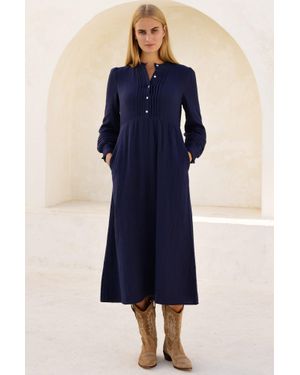 Aspiga Pin Tuck Organic Cotton Cheesecloth Shirt Dress - Blue