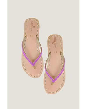 Aspiga Ladies Ethical Kenyan Beaded Classic Flip Flops Leather Summer - Pink
