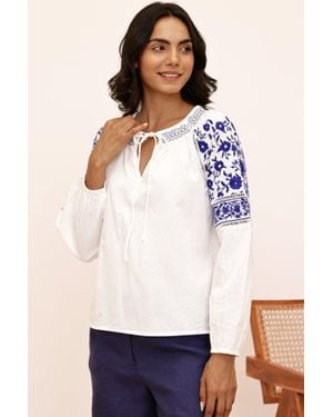 Aspiga Sustainable Ida Embroidered Top Organic Cotton Floral Summer Holiday Embroidery - White