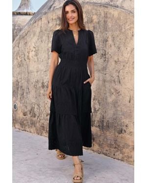 Aspiga Ladies Sustainable Broderie Sienna Short Sleeve Cotton Evening Dress - Black