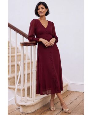 Aspiga Ladies Sustainable Long Sleeve Sally Anne Midi Autumn Wedding Guest Dress - Red