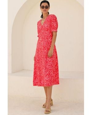 Aspiga Sustainable Anne Tea Ecovero Viscose Summer Wedding Guest Evening Dress Floral Printed - Pink