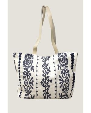 Aspiga Ladies Sustainable Paros Jute Tote Bag Leather Straps Summer Beach Holiday Floral Embroider - Natural