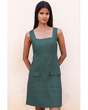 Aspiga Sustainable Patch Pocket Dress Summer Holiday 100% Linen - Green