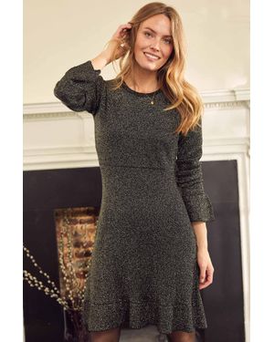 Aspiga Ladies Sustainable Metallic Knit Short Dress Viscose Flared Sleeve - Black