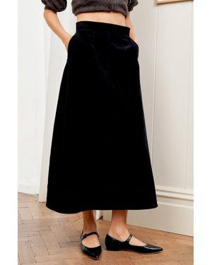Aspiga Ethical Caro A-Line Corduroy Cotton High Waist Skirt - Black