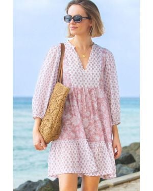 Aspiga Ladies Sustainable Marina Organic Cotton Print Mix Dress Blossom Print Summer Holiday Beach Cover Up - White