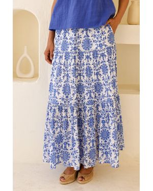 Aspiga Sustainable Becks Block Print Maxi Skirt Summer Holiday 100% Organic Cotton Skirt Cobalt - Blue