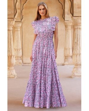 Aspiga Sustainable Rose Frill Maxi Dress Wedding Guest Occasion - Purple