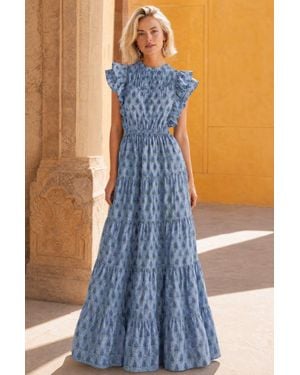 Aspiga Sustainable Rose Frill Maxi Dress Wedding Guest Occasion Cornflower - Blue
