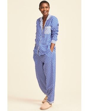 Aspiga Sustainable Organic Cotton Printed Pyjama Set Shirt Top Long Trousers - Blue