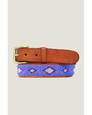 Aspiga Ladies Ethical Kenyan Beaded Leather Belmasi Belt Diamond - Blue