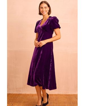 Aspiga Aimie Velvet Short Sleeve Viscose Dress Autumn Winter Graduation - Purple