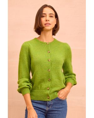 Aspiga Ladies Alpaca Blend Puff Sleeve Wool Cardigan - Green