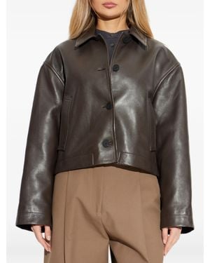 Studio Nicholson Button Through Cropped Leather Jacket - Brown