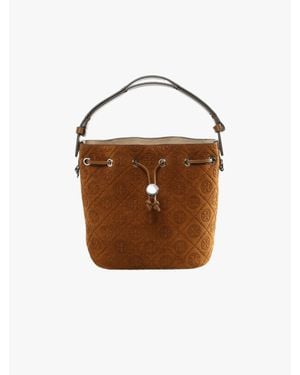 Tory Burch T Monogram Suede Bucket Bag - Brown