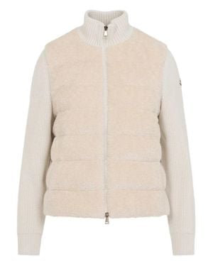 Moncler Stand Up Collar Zip Up Cardigan - Natural