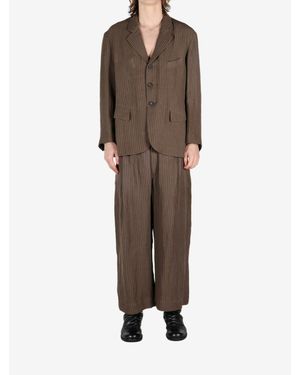 Ziggy Chen Striped 3 Button Jacket - Brown