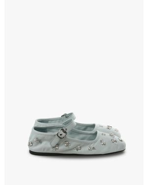 Miu Miu Embroidered Drill Ballerinas - Gray