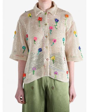 Péro Crochet Floral Loose Top - Green