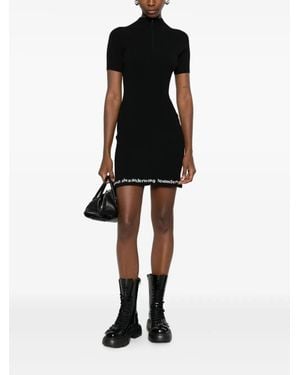 Alexander Wang Logo Ribbed Ss Dress - Black