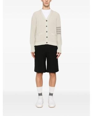 Thom Browne Tonal 4 Bar Stripe V Neck Cardigan - White