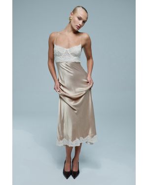 Bardot Tzariana Satin Lace Midi Dress - Natural