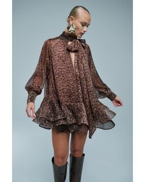 Bardot Adrie Babydoll Mini Dress - Brown