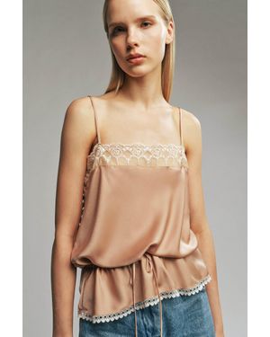 Bardot Bonita Satin Lace Trim Top - Natural