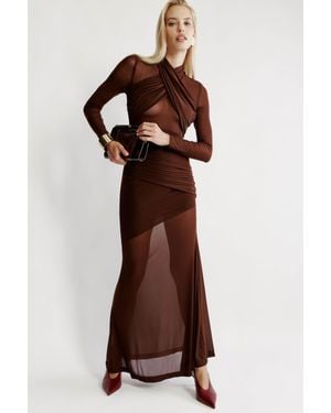 bardot veria long-sleeve wrap mesh maxi dress Bardot Veria Wrap Mesh Maxi Dress Chocolate