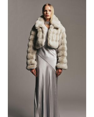 Bardot Athera Cropped Faux Fur Jacket - Gray