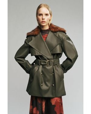 Bardot Vegan Leather & Faux Fur Coat - Green