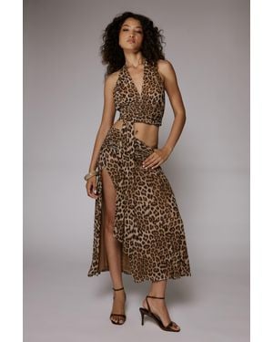 Bardot Elera Printed Mesh Maxi Skirt - Brown