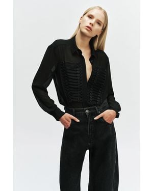Bardot Evita Trim Detail Sheer Shirt - Black