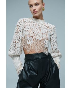 Bardot Georgia Long Sleeve Lace Top - Gray