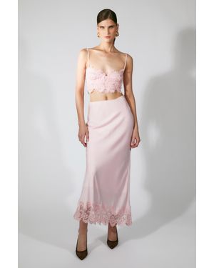Bardot Elisan Lace Satin Midi Skirt - Pink
