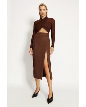 Bardot Dante Vegan Suede Midi Skirt - Brown