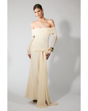 Bardot Selina Tie Front Mesh Dress - Natural