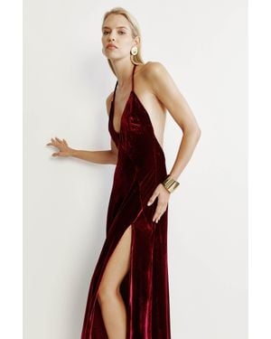 Bardot Yve Velour Halter Dress - Red