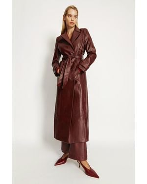 Bardot Vegan Leather Longline Coat - Red