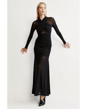 Bardot Marice Wrap Mesh Maxi Dress - Black