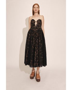 Bardot Opal Volume Lace Midi Dress - Natural