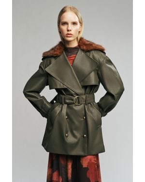 Bardot Vegan Leather & Faux Fur Coat - Green