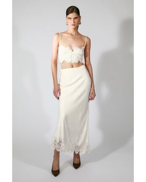 Bardot Elisan Lace Satin Midi Skirt - White