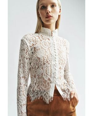 Bardot Remly Button Front Lace Top - Natural