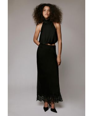 Bardot Elisan Lace Satin Midi Skirt - Black