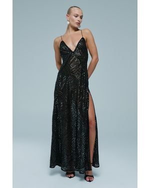 Bardot Harper Sequin Halter Dress - Blue