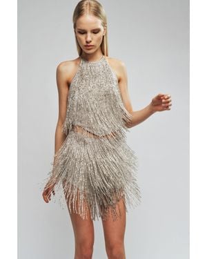 Bardot Wrenley Fringe Halter Top - Metallic